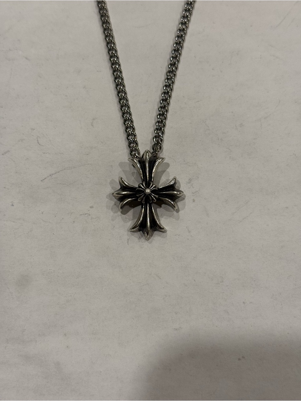 Chrome Hearts Double Cross Pendant Cuban Link Chain Necklace Silver 925 Plus CH